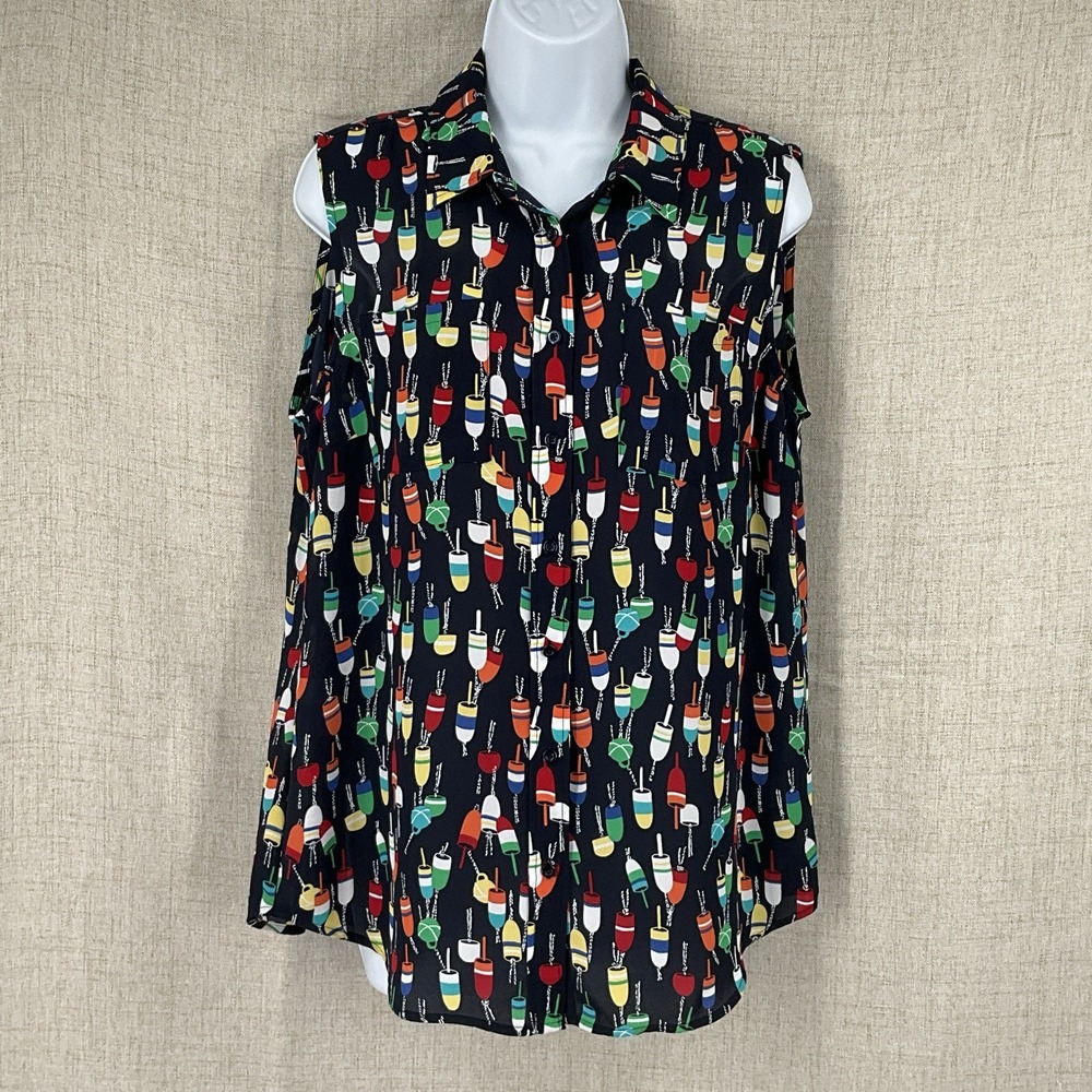 Talbots Women Blouse M Multicolor Sleeveless Button Down Cocktail Cruise Travel